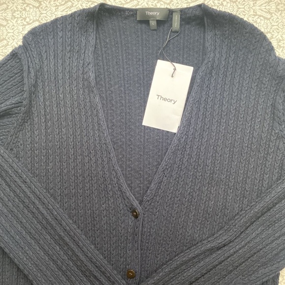 Theory Cable Rib Midi Cardigan Dress Wool Navy Blue Size Large - NWT NO BELT - Picture 3 of 8